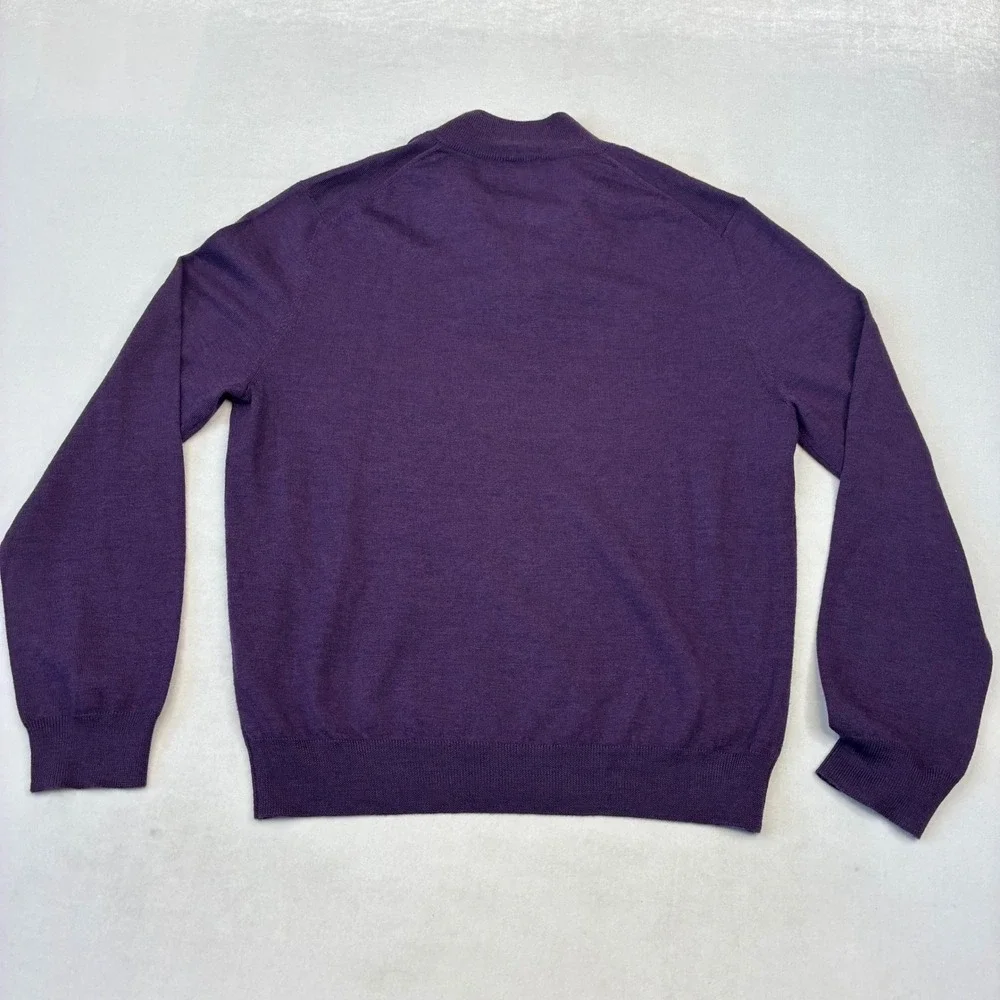 The Men's Store Bloomingdale's Quarter Zip Men L Purple Merino Wool Sweater Mock
